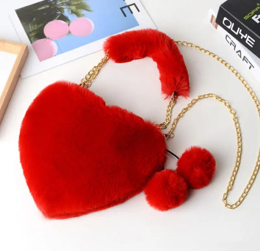 Fluffy Heart Purse-red