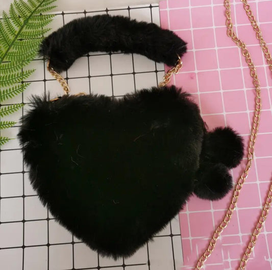 Fluffy Heart Purse-black