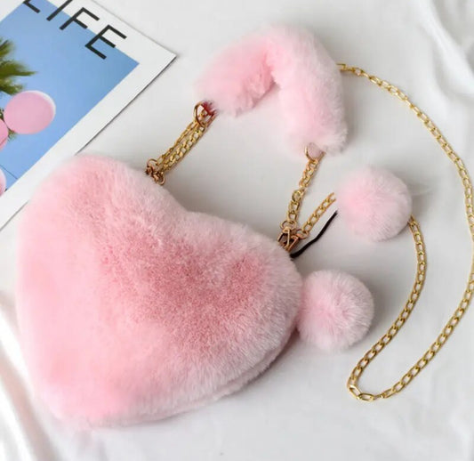 Fluffy Heart Purse-pink